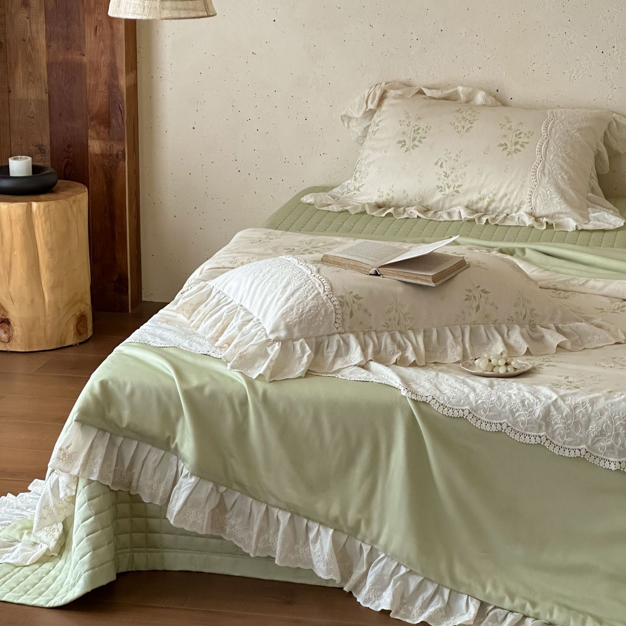 91家纺网 家纺一手货源 找家纺 觅糖家纺 2026新款亚麻夏被绗缝四件套 森屿晚风