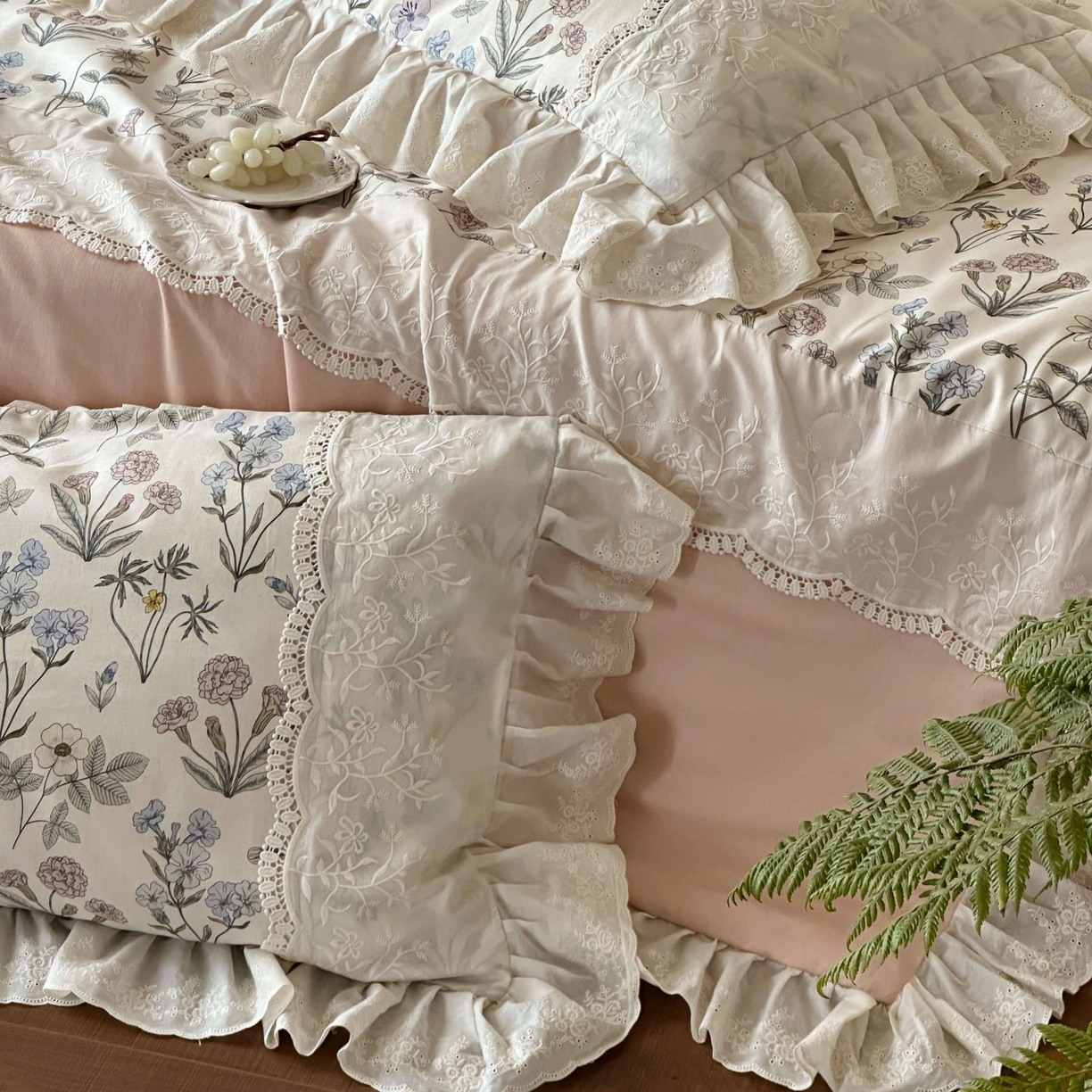 91家纺网 家纺一手货源 找家纺 觅糖家纺 2026新款亚麻夏被绗缝四件套 枕畔花梦