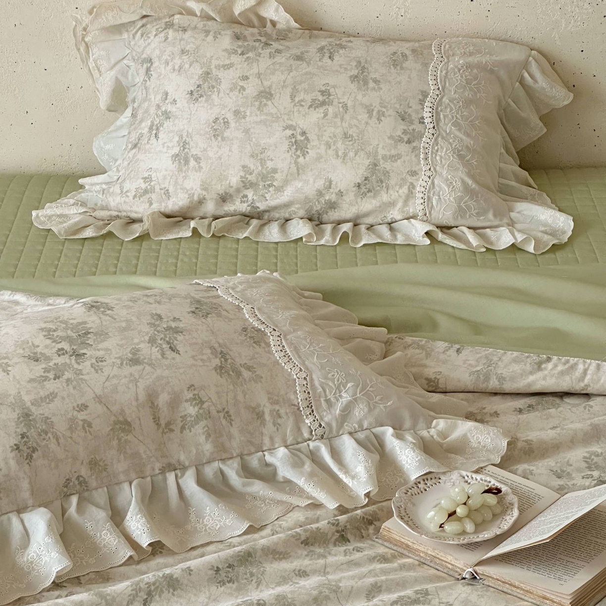 91家纺网 家纺一手货源 找家纺 觅糖家纺 2026新款亚麻夏被绗缝四件套 烟雨青墨