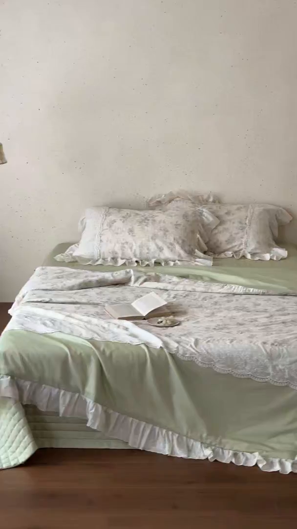 91家纺网 家纺一手货源 找家纺 觅糖家纺 2026新款亚麻夏被绗缝四件套 烟雨青墨