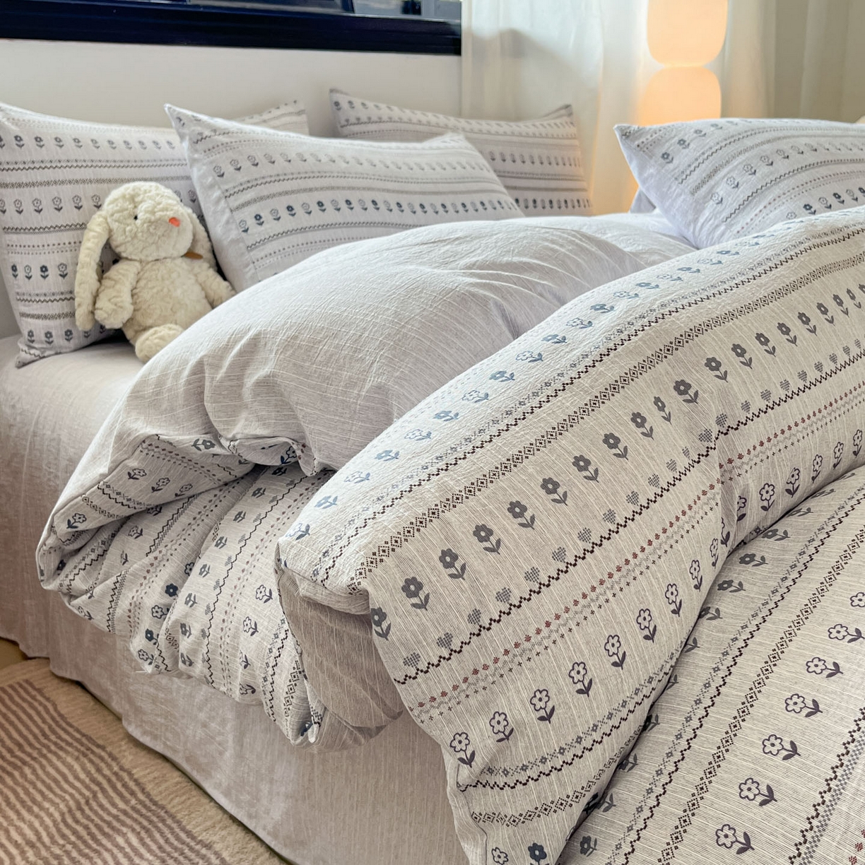 91家纺网 家纺一手货源 找家纺 蓝极人 2026新款色织水洗麻印花四件套 苏格兰