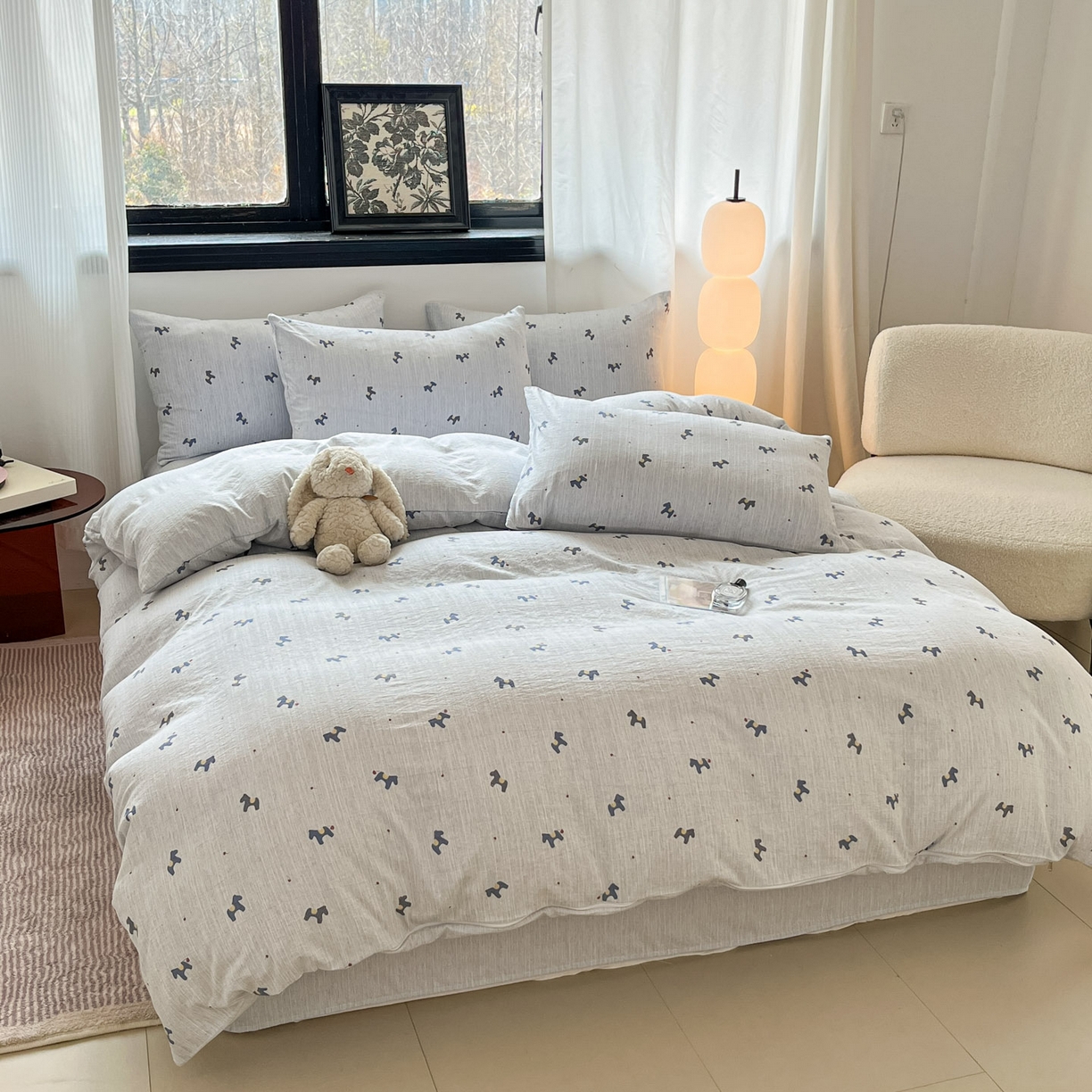 91家纺网 家纺一手货源 找家纺 蓝极人 2026新款色织水洗麻印花四件套 宝丽兰