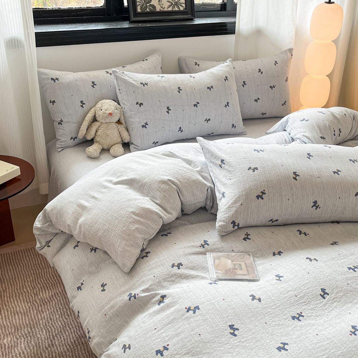 91家纺网 家纺一手货源 找家纺 蓝极人 2026新款色织水洗麻印花四件套 宝丽兰