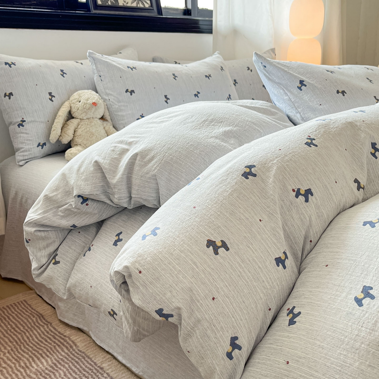 91家纺网 家纺一手货源 找家纺 蓝极人 2026新款色织水洗麻印花四件套 宝丽兰