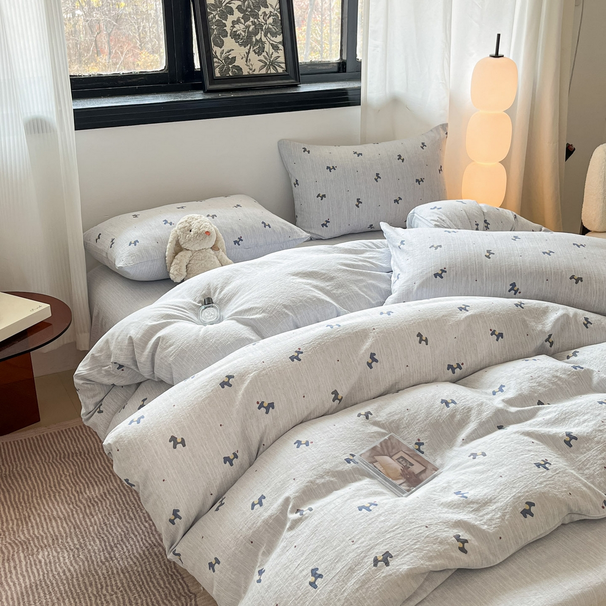 91家纺网 家纺一手货源 找家纺 蓝极人 2026新款色织水洗麻印花四件套 宝丽兰