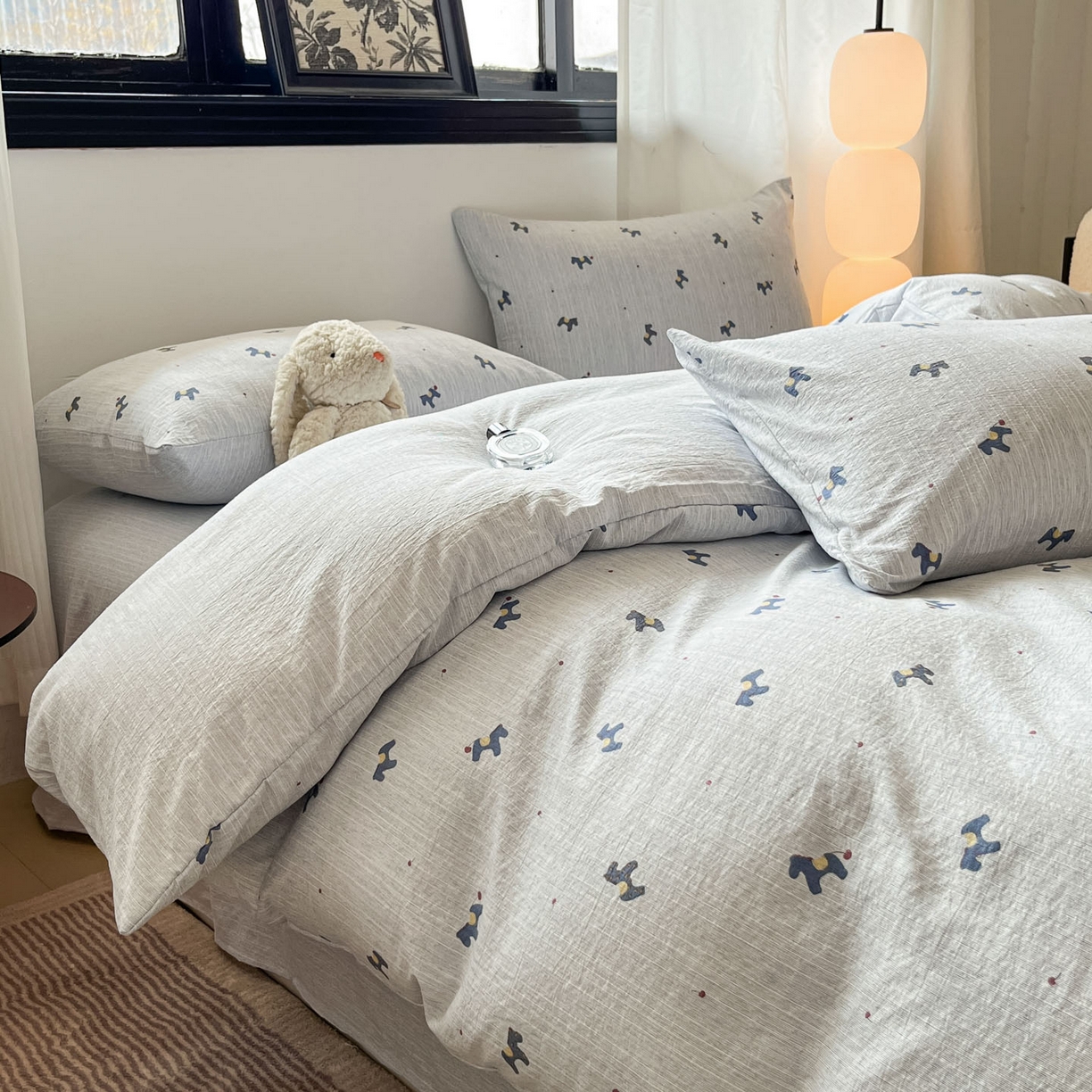 91家纺网 家纺一手货源 找家纺 蓝极人 2026新款色织水洗麻印花四件套 宝丽兰