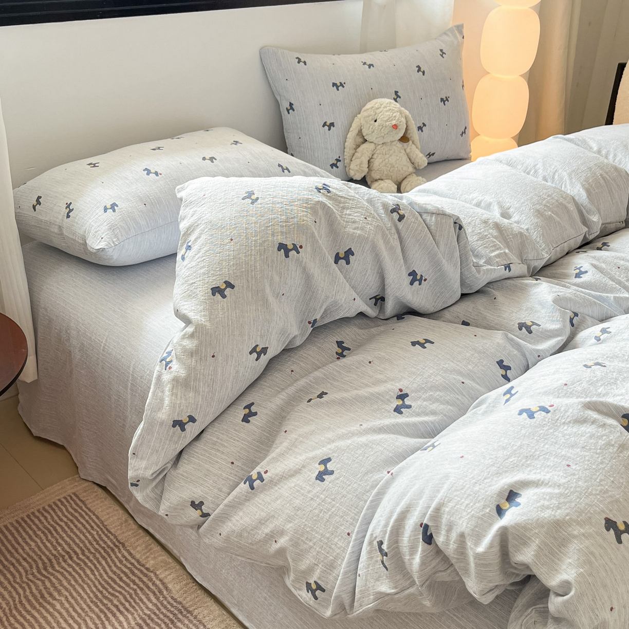 91家纺网 家纺一手货源 找家纺 蓝极人 2026新款色织水洗麻印花四件套 宝丽兰