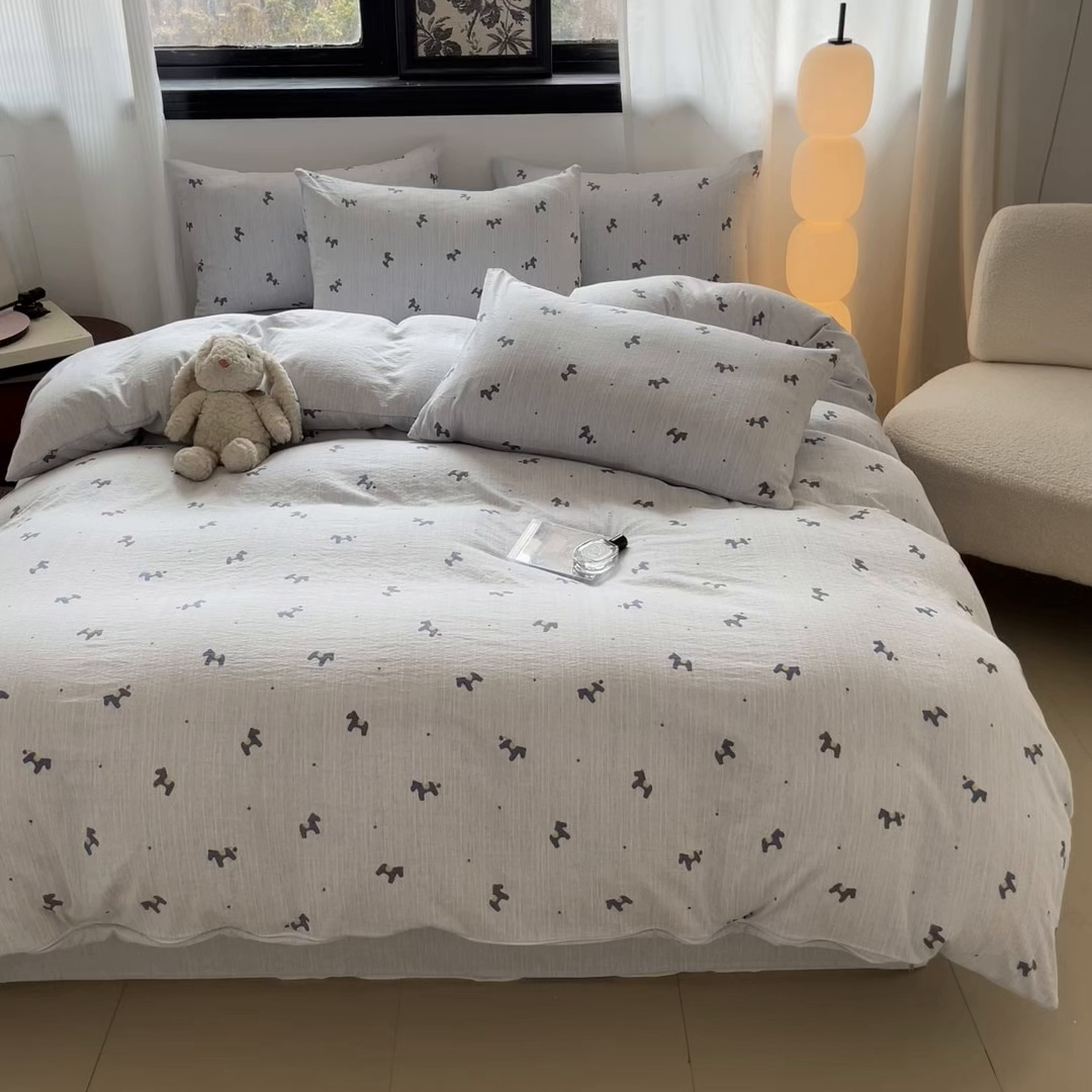 91家纺网 家纺一手货源 找家纺 蓝极人 2026新款色织水洗麻印花四件套 宝丽兰