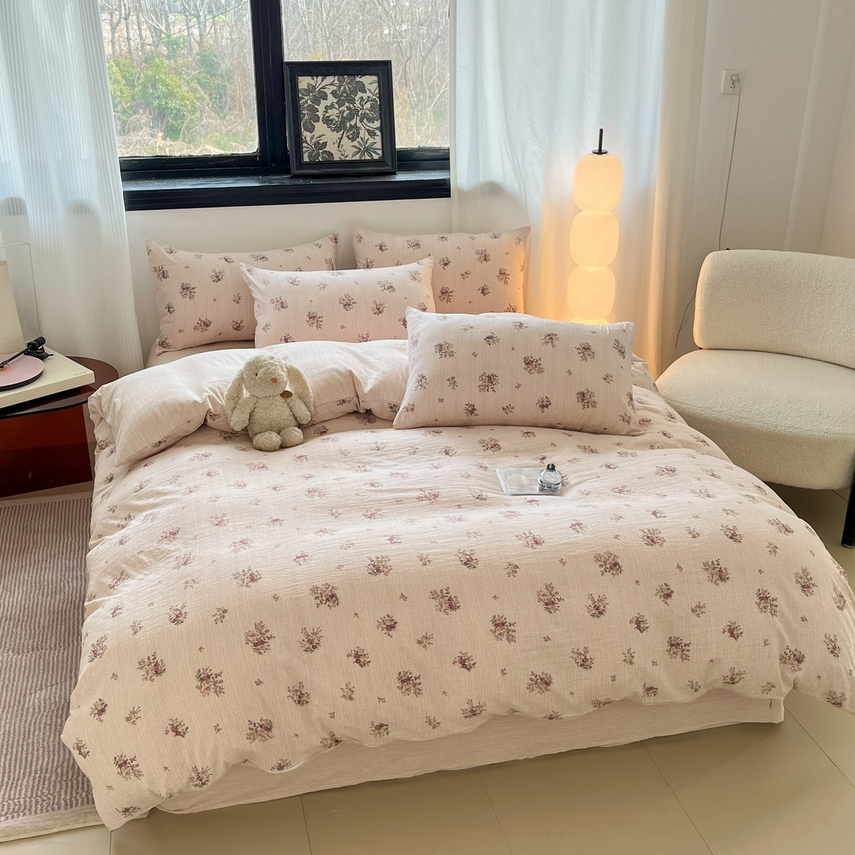 91家纺网 家纺一手货源 找家纺 蓝极人 2026新款色织水洗麻印花四件套 春天黄