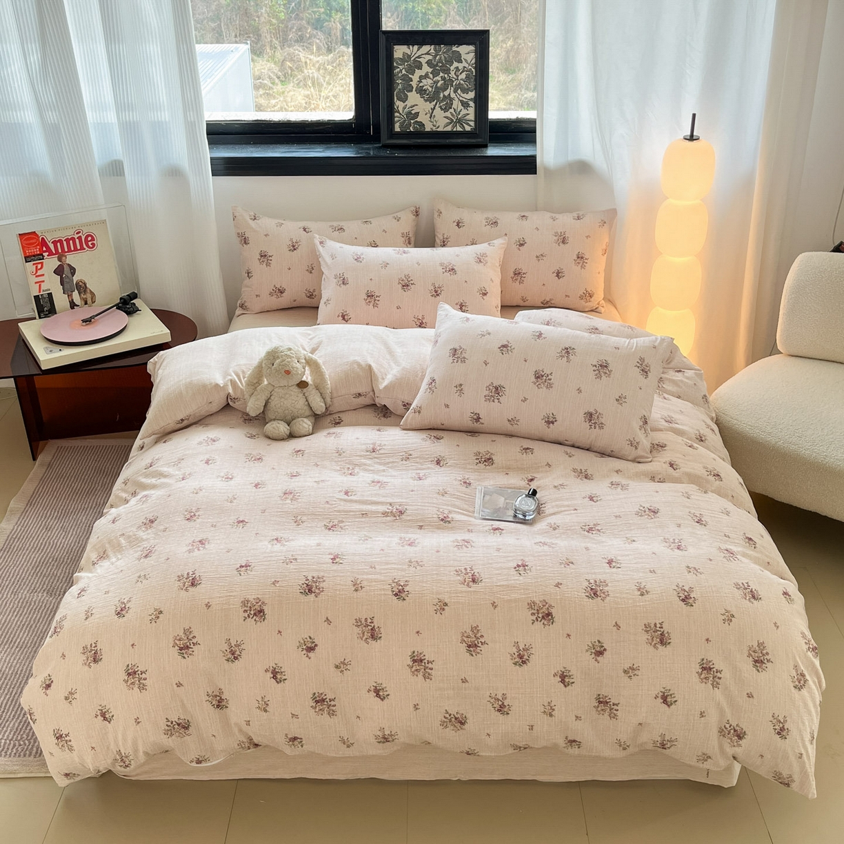 91家纺网 家纺一手货源 找家纺 蓝极人 2026新款色织水洗麻印花四件套 春天黄