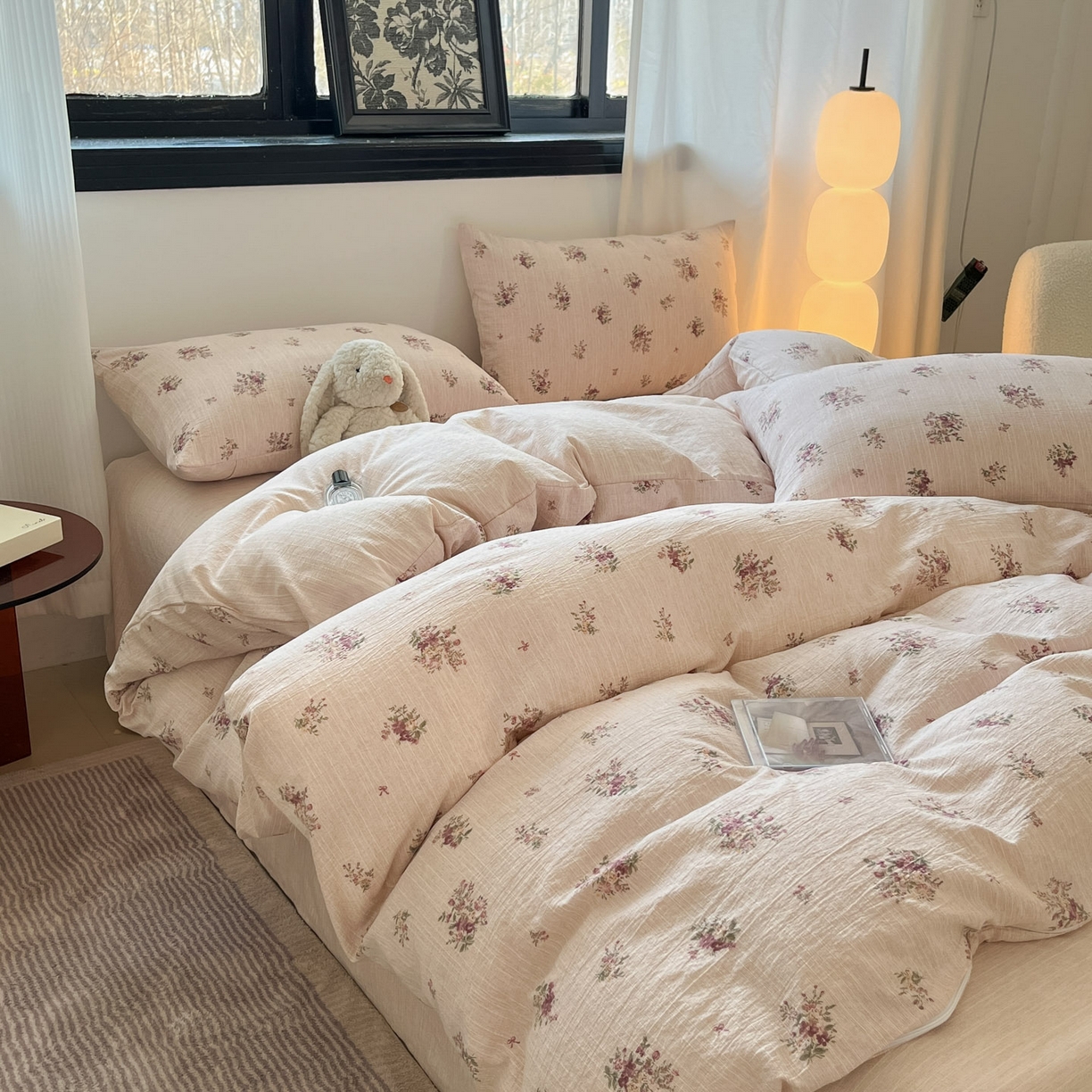 91家纺网 家纺一手货源 找家纺 蓝极人 2026新款色织水洗麻印花四件套 春天黄