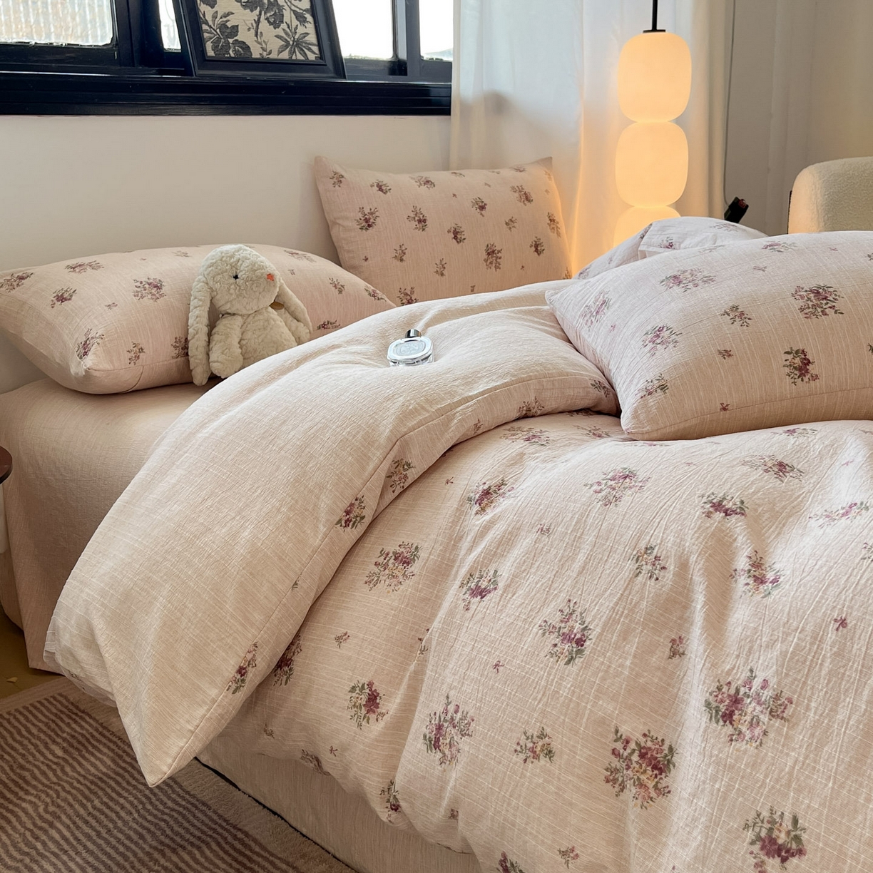 91家纺网 家纺一手货源 找家纺 蓝极人 2026新款色织水洗麻印花四件套 春天黄