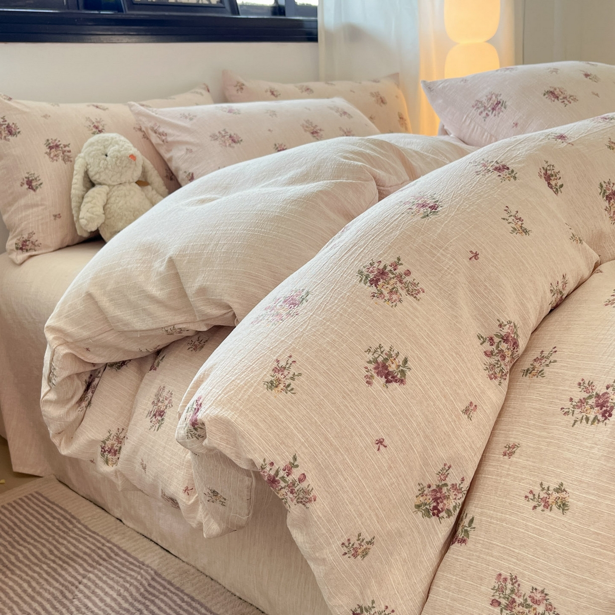 91家纺网 家纺一手货源 找家纺 蓝极人 2026新款色织水洗麻印花四件套 春天黄