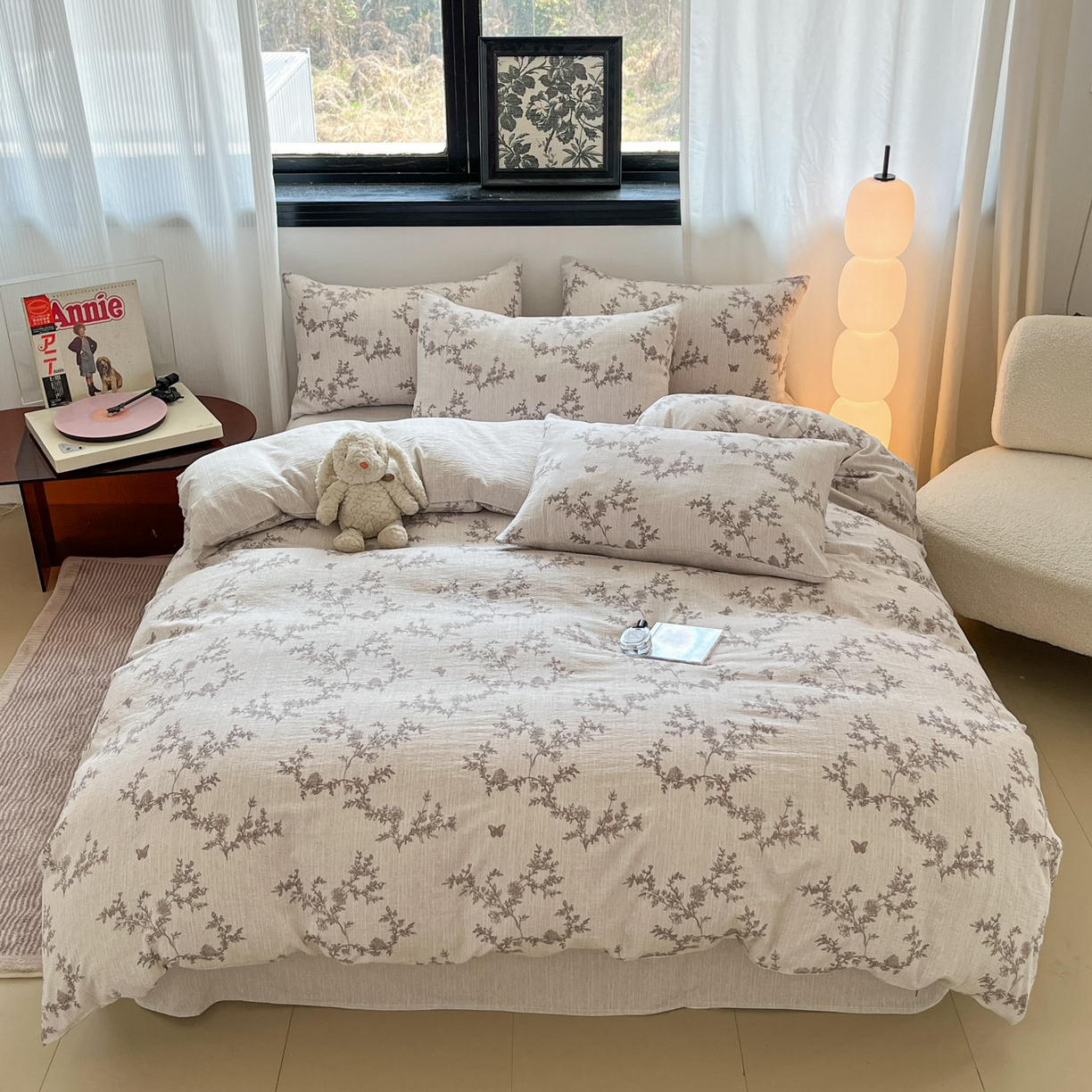 91家纺网 家纺一手货源 找家纺 蓝极人 2026新款色织水洗麻印花四件套 蝶恋花