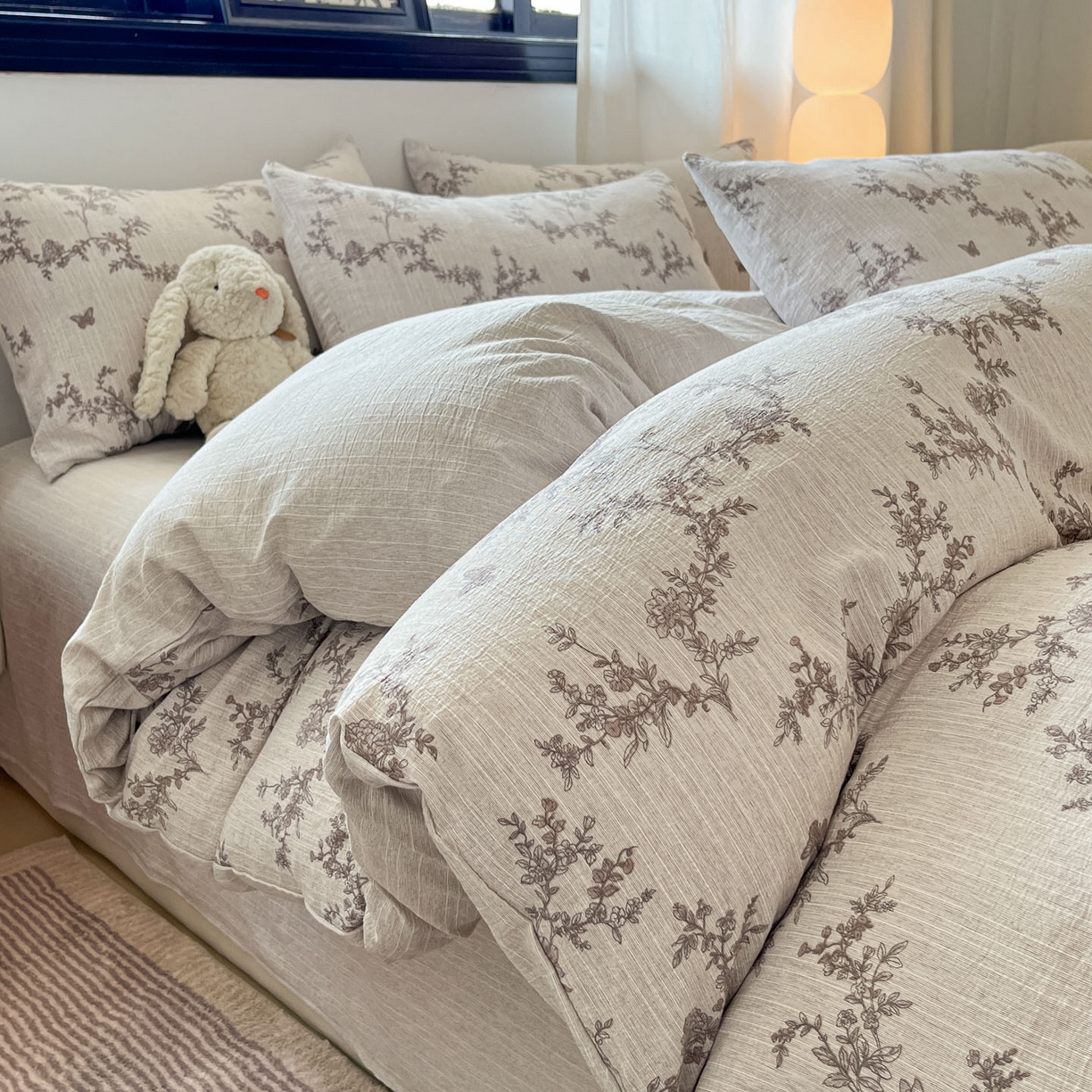 91家纺网 家纺一手货源 找家纺 蓝极人 2026新款色织水洗麻印花四件套 蝶恋花