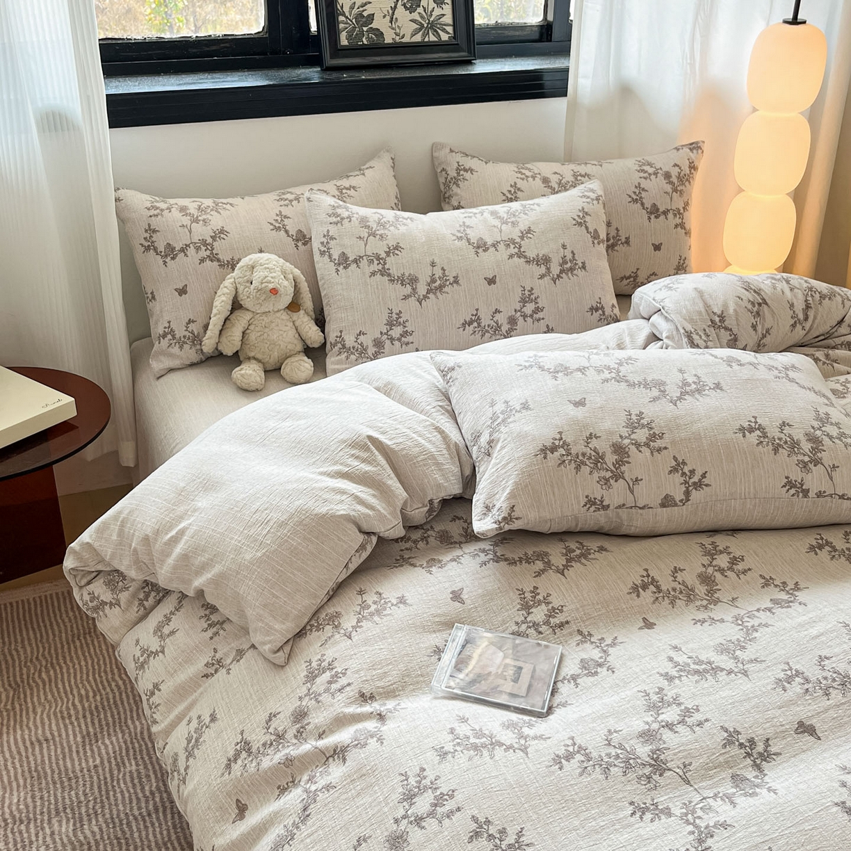 91家纺网 家纺一手货源 找家纺 蓝极人 2026新款色织水洗麻印花四件套 蝶恋花