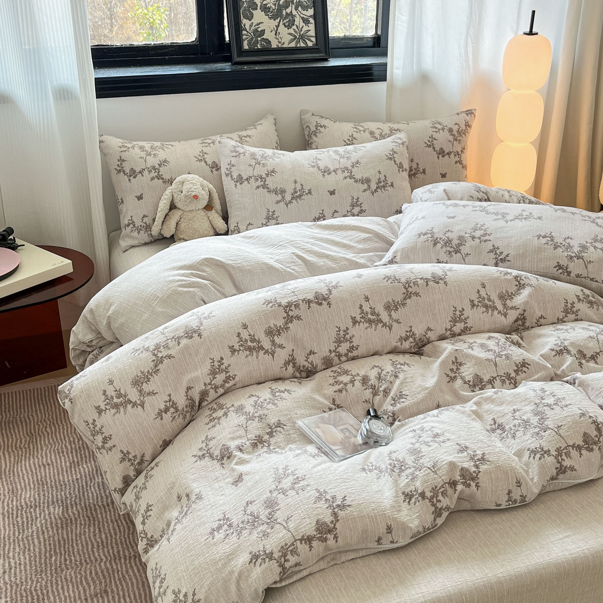 91家纺网 家纺一手货源 找家纺 蓝极人 2026新款色织水洗麻印花四件套 蝶恋花