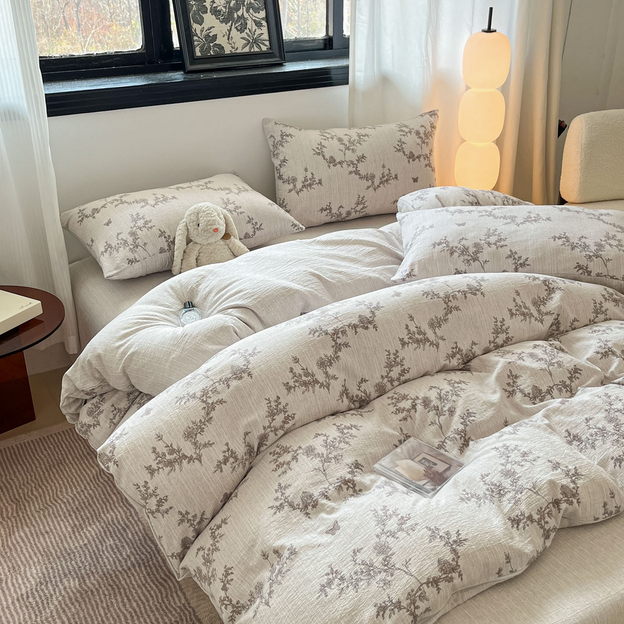 91家纺网 家纺一手货源 找家纺 蓝极人 2026新款色织水洗麻印花四件套 蝶恋花