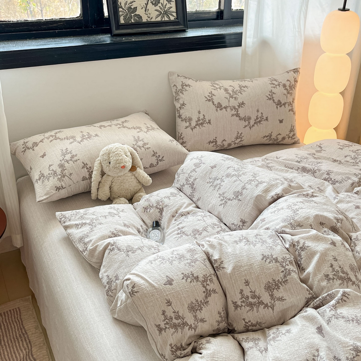 91家纺网 家纺一手货源 找家纺 蓝极人 2026新款色织水洗麻印花四件套 蝶恋花