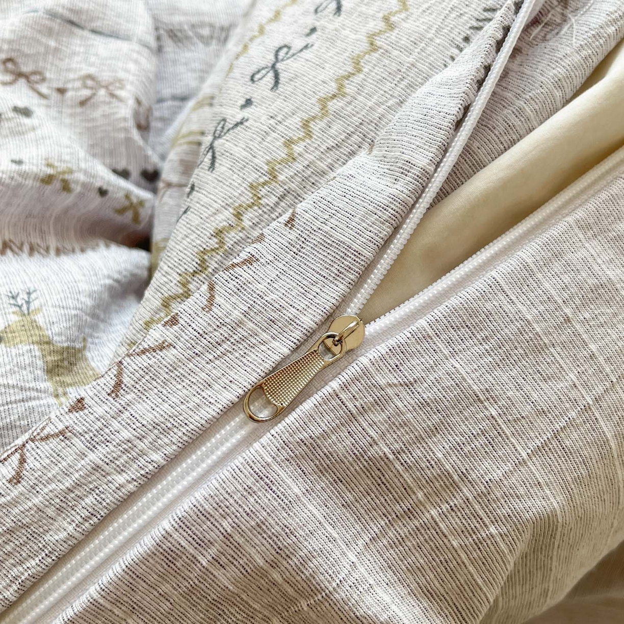 91家纺网 家纺一手货源 找家纺 蓝极人 2026新款色织水洗麻印花四件套 费尔岛灰