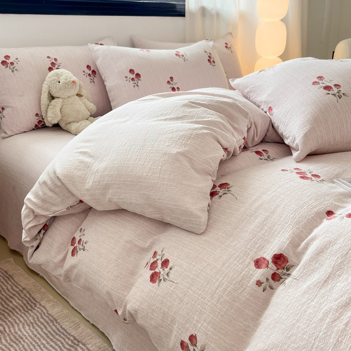 蓝极人 2026新款色织水洗麻印花四件套 可可粉