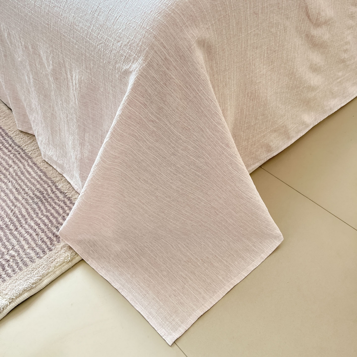 91家纺网 家纺一手货源 找家纺 蓝极人 2026新款色织水洗麻印花四件套 可可粉