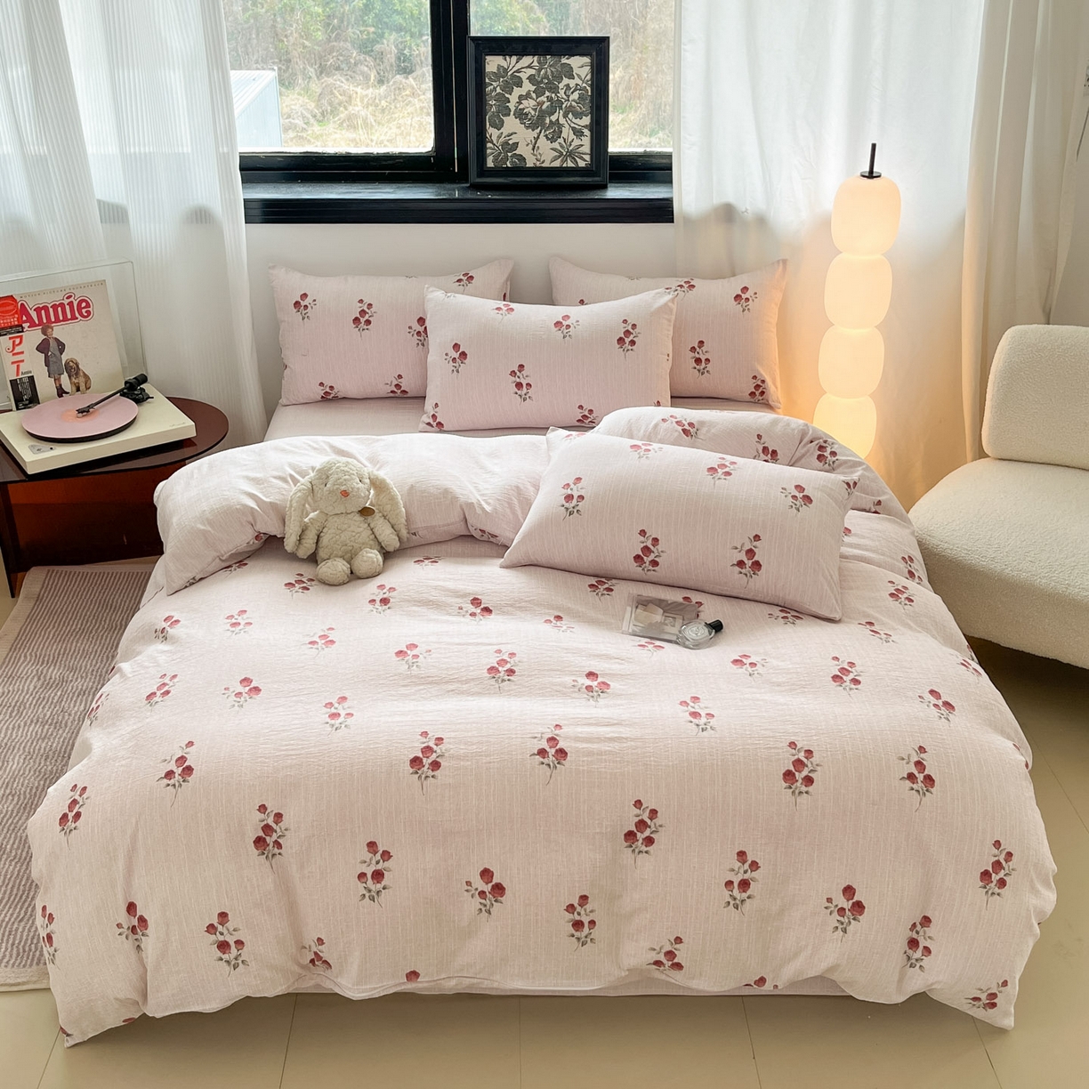 91家纺网 家纺一手货源 找家纺 蓝极人 2026新款色织水洗麻印花四件套 可可粉