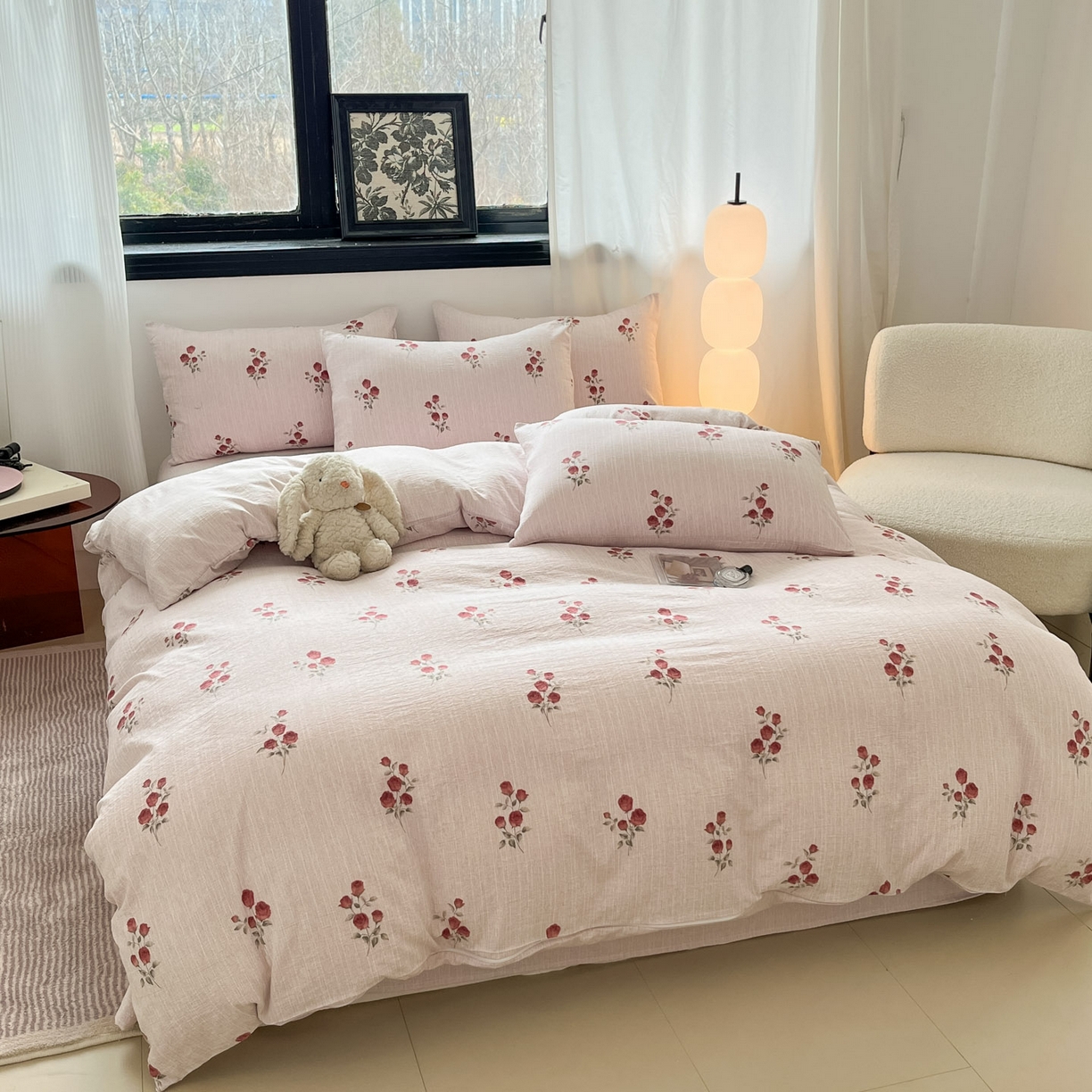 91家纺网 家纺一手货源 找家纺 蓝极人 2026新款色织水洗麻印花四件套 可可粉