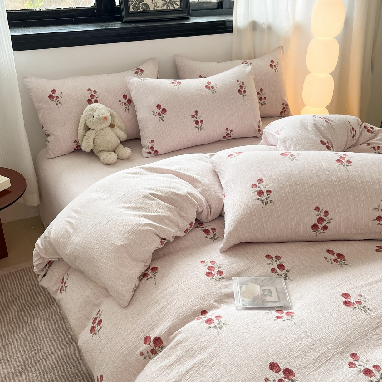 91家纺网 家纺一手货源 找家纺 蓝极人 2026新款色织水洗麻印花四件套 可可粉