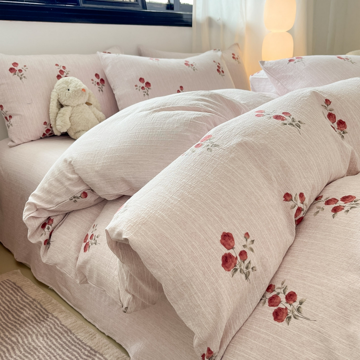 91家纺网 家纺一手货源 找家纺 蓝极人 2026新款色织水洗麻印花四件套 可可粉