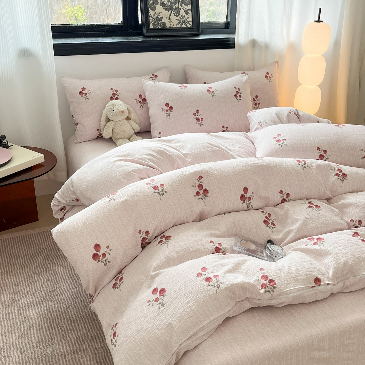 91家纺网 家纺一手货源 找家纺 蓝极人 2026新款色织水洗麻印花四件套 可可粉