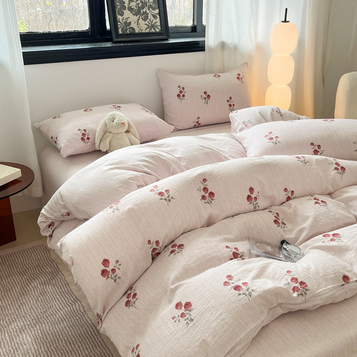 91家纺网 家纺一手货源 找家纺 蓝极人 2026新款色织水洗麻印花四件套 可可粉