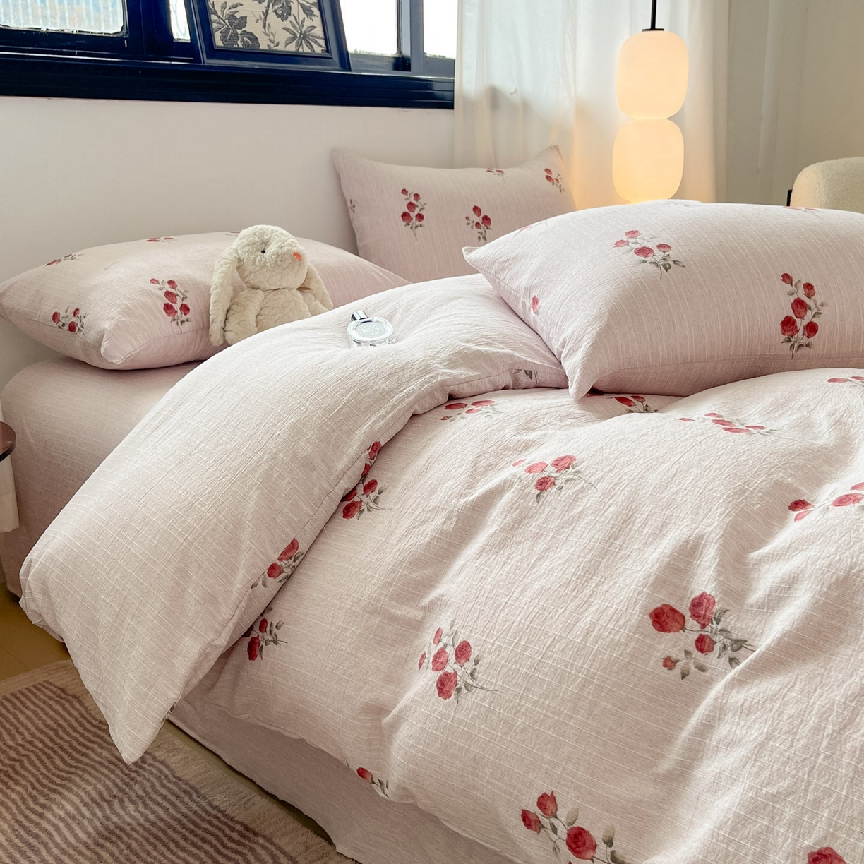 91家纺网 家纺一手货源 找家纺 蓝极人 2026新款色织水洗麻印花四件套 可可粉