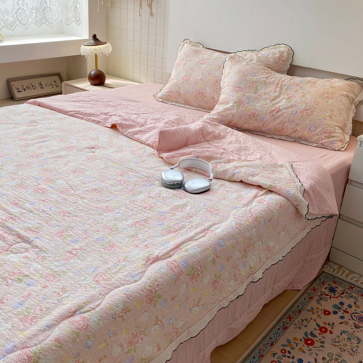 91家纺网 家纺一手货源 找家纺 恋尚羽家纺 2026新款韩版夏凉被空调被夏凉被四件套 浅夏