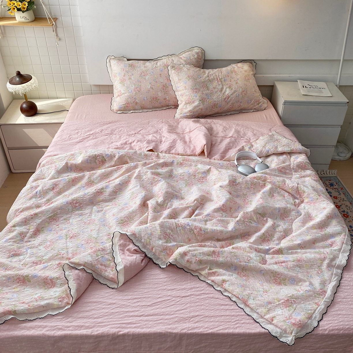 91家纺网 家纺一手货源 找家纺 恋尚羽家纺 2026新款韩版夏凉被空调被夏凉被四件套 浅夏