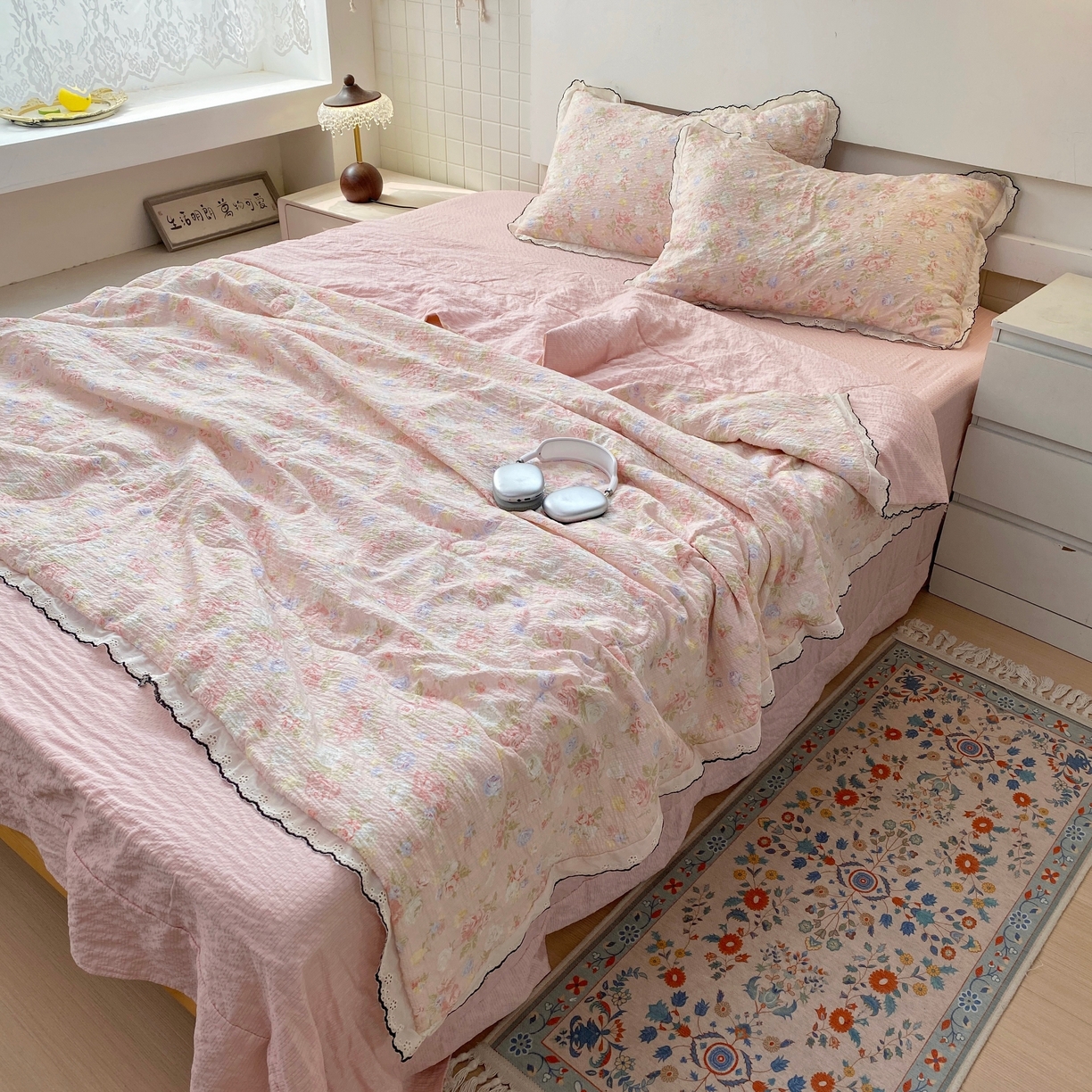 91家纺网 家纺一手货源 找家纺 恋尚羽家纺 2026新款韩版夏凉被空调被夏凉被四件套 浅夏