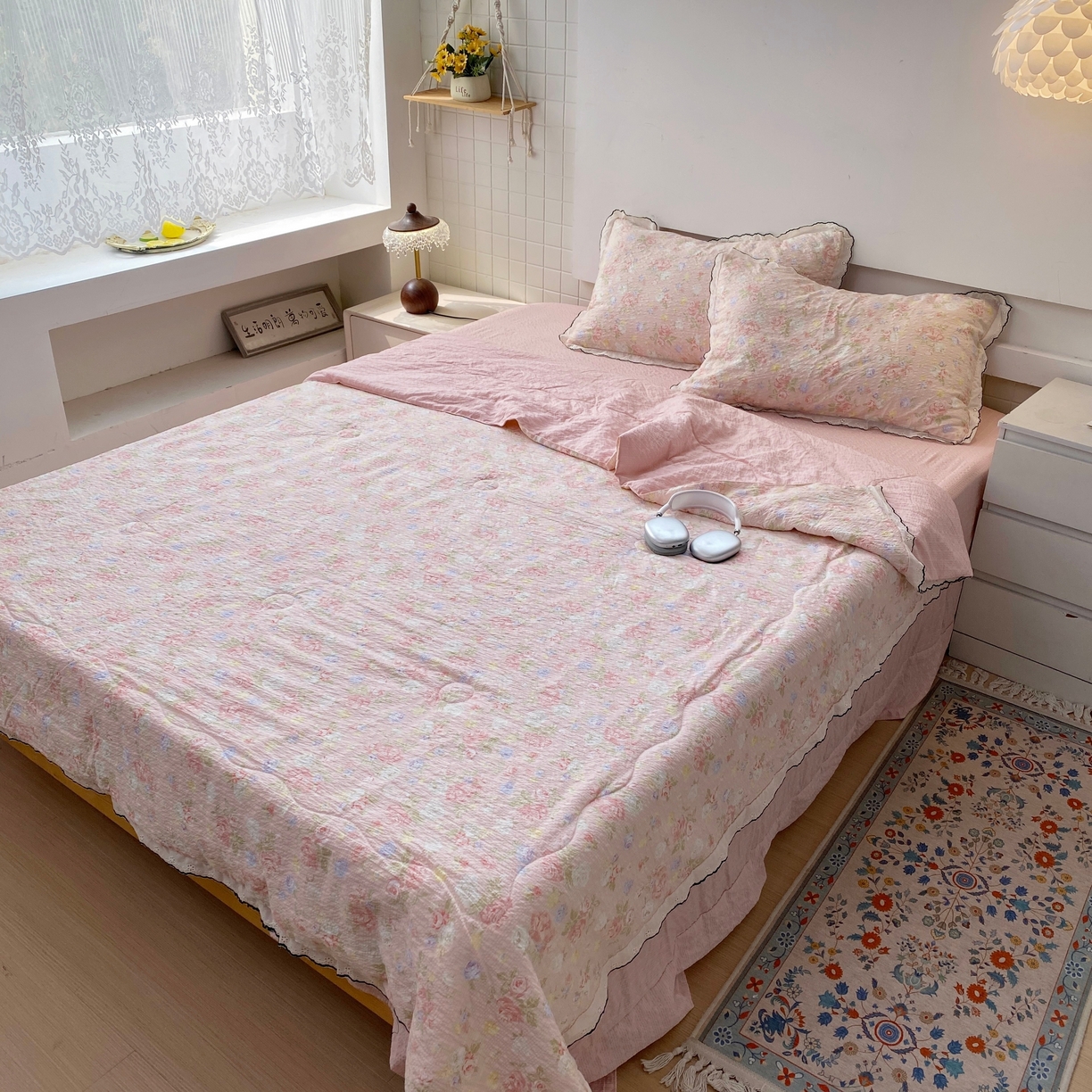 91家纺网 家纺一手货源 找家纺 恋尚羽家纺 2026新款韩版夏凉被空调被夏凉被四件套 浅夏