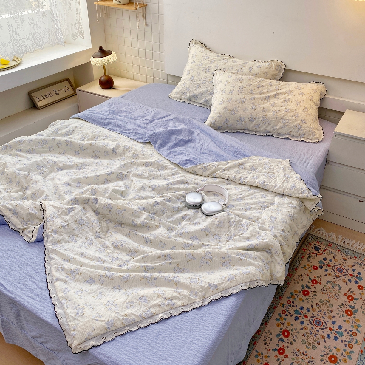 91家纺网 家纺一手货源 找家纺 恋尚羽家纺 2026新款韩版夏凉被空调被夏凉被四件套 兰花草