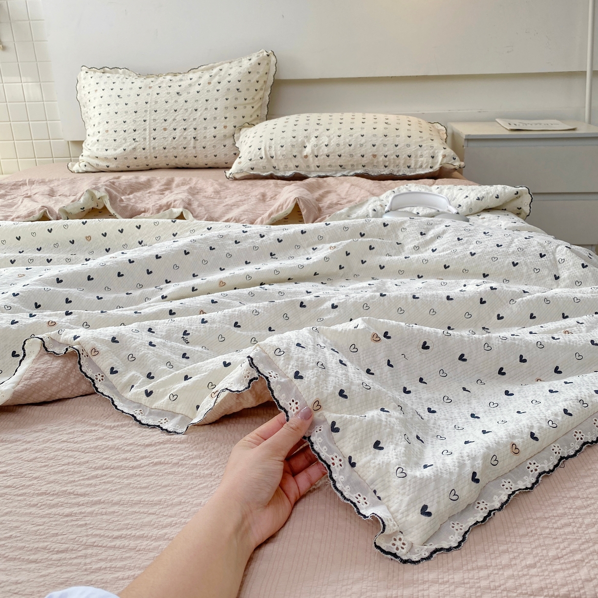 恋尚羽家纺 2026新款韩版夏凉被空调被夏凉被四件套 小爱心