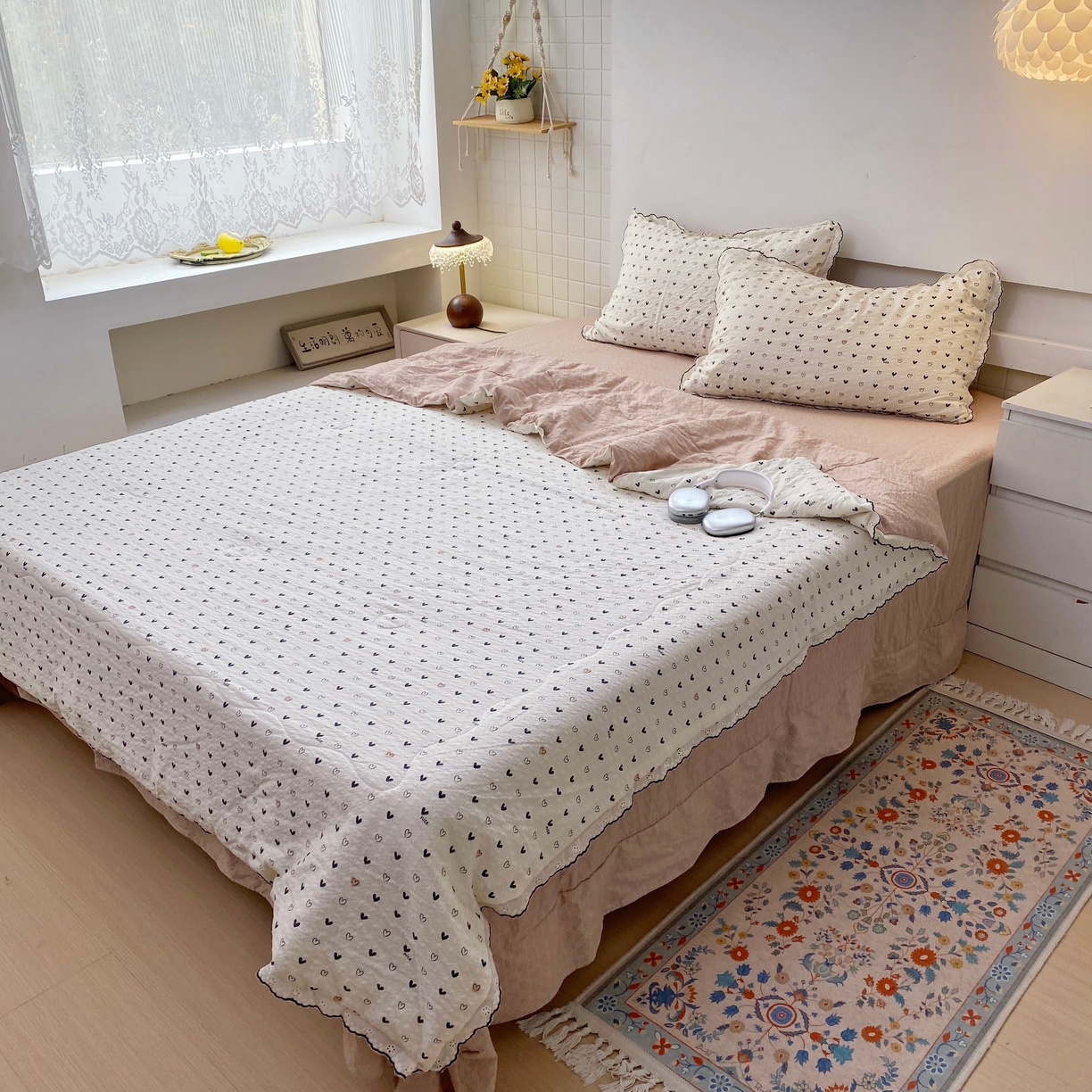 91家纺网 家纺一手货源 找家纺 恋尚羽家纺 2026新款韩版夏凉被空调被夏凉被四件套 小爱心