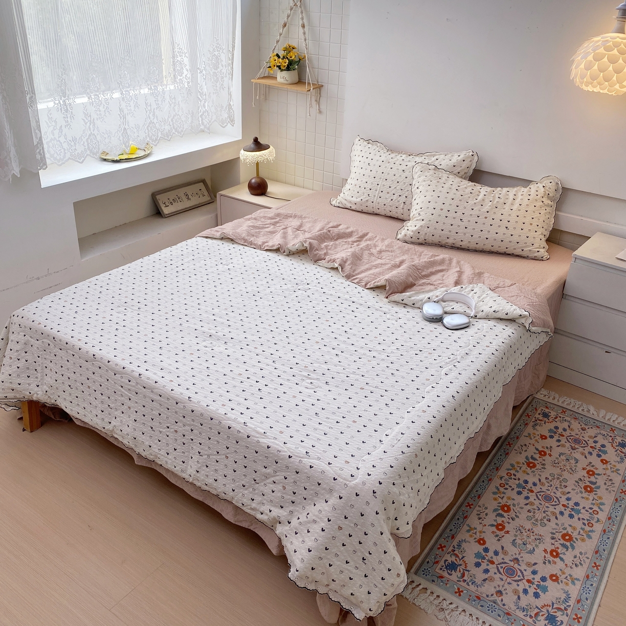 91家纺网 家纺一手货源 找家纺 恋尚羽家纺 2026新款韩版夏凉被空调被夏凉被四件套 小爱心