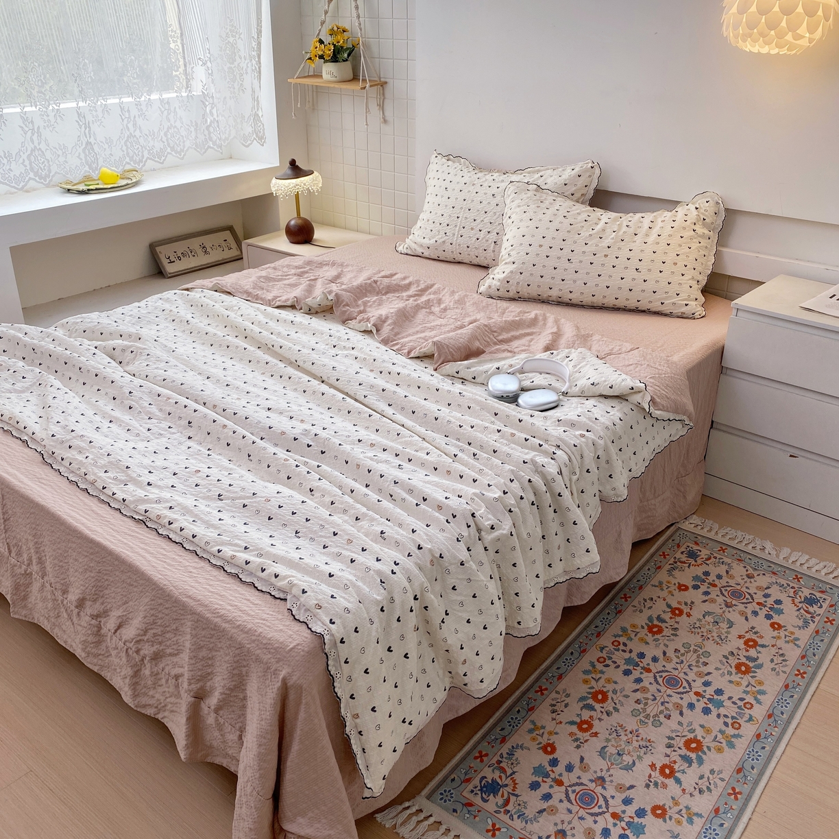 91家纺网 家纺一手货源 找家纺 恋尚羽家纺 2026新款韩版夏凉被空调被夏凉被四件套 小爱心