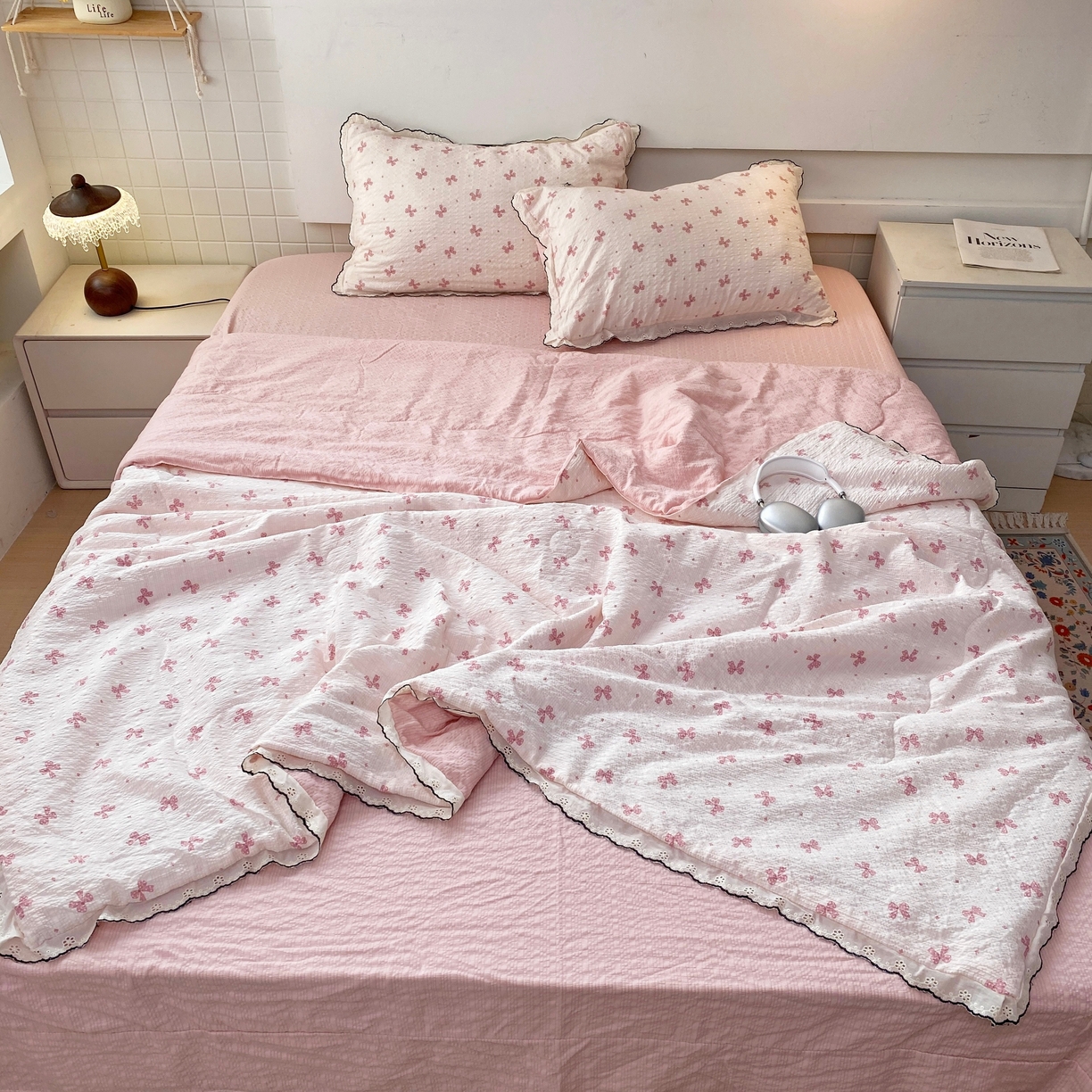 91家纺网 家纺一手货源 找家纺 恋尚羽家纺 2026新款韩版夏凉被空调被夏凉被四件套 蝴蝶结