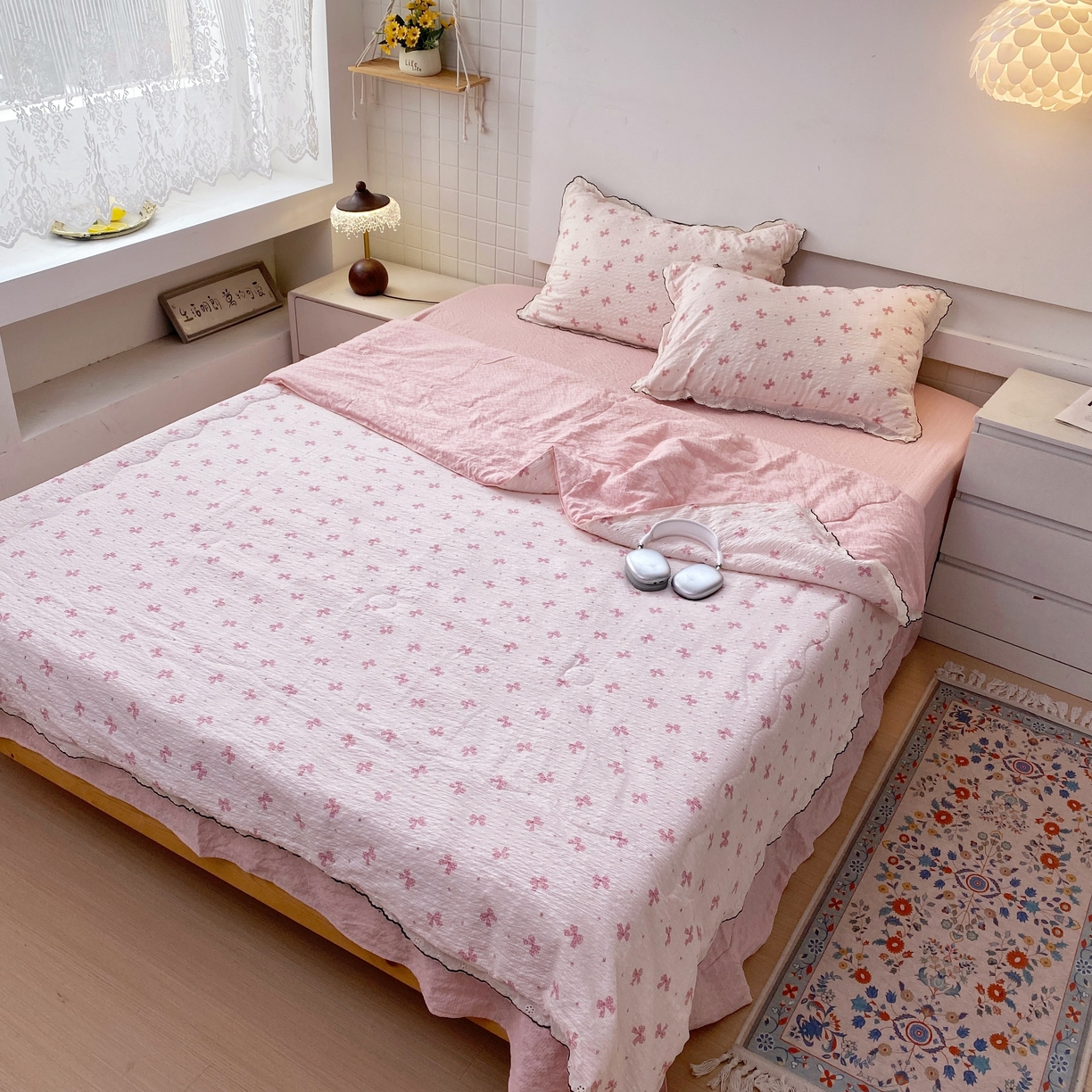 91家纺网 家纺一手货源 找家纺 恋尚羽家纺 2026新款韩版夏凉被空调被夏凉被四件套 蝴蝶结