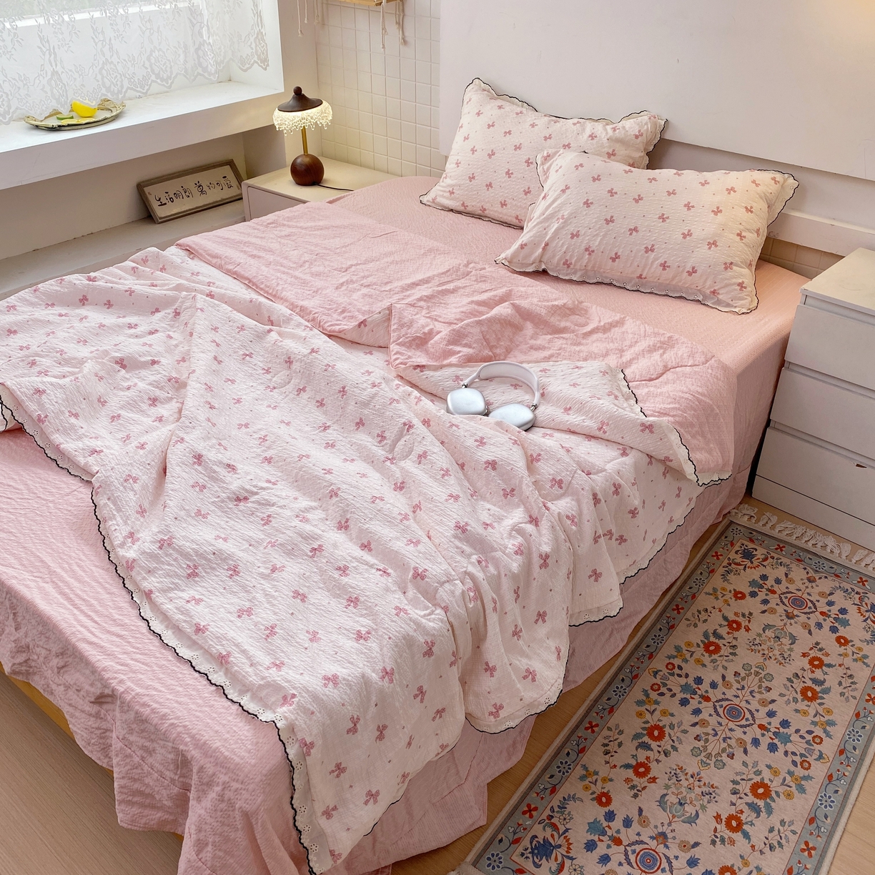 91家纺网 家纺一手货源 找家纺 恋尚羽家纺 2026新款韩版夏凉被空调被夏凉被四件套 蝴蝶结