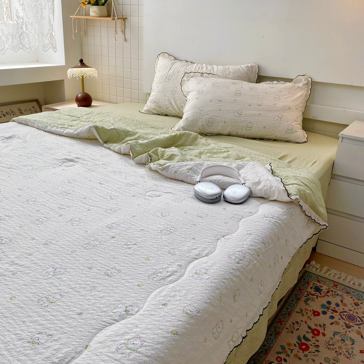 91家纺网 家纺一手货源 找家纺 恋尚羽家纺 2026新款韩版夏凉被空调被夏凉被四件套 耶耶狗