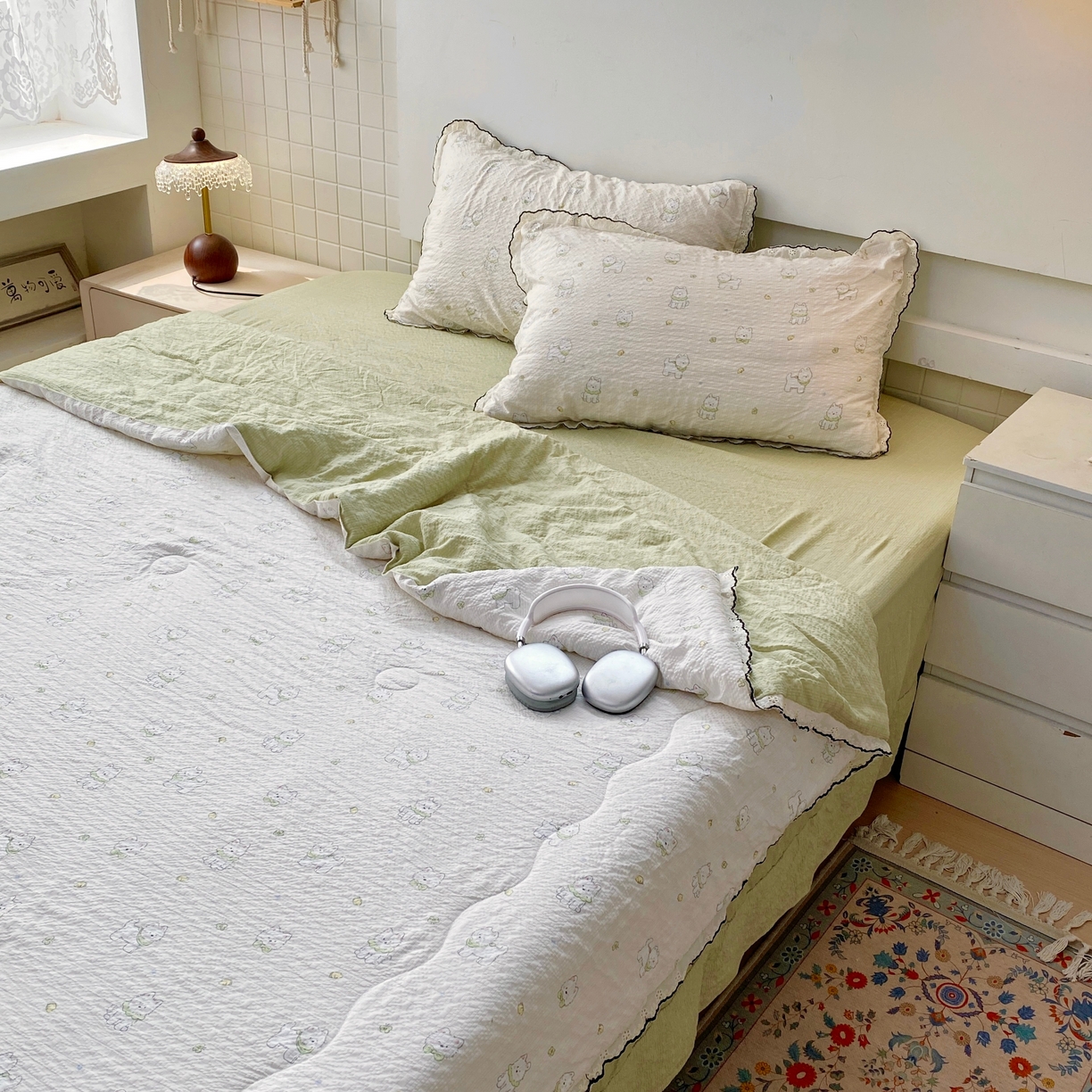 91家纺网 家纺一手货源 找家纺 恋尚羽家纺 2026新款韩版夏凉被空调被夏凉被四件套 耶耶狗