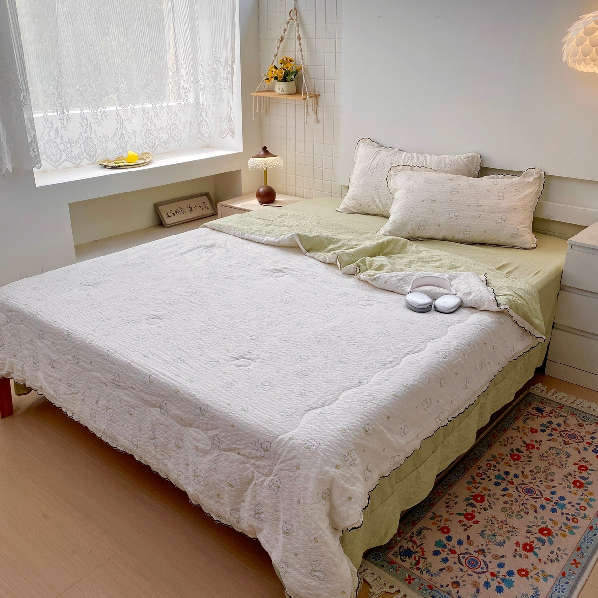 91家纺网 家纺一手货源 找家纺 恋尚羽家纺 2026新款韩版夏凉被空调被夏凉被四件套 耶耶狗