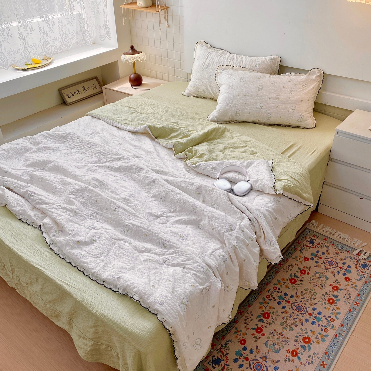 91家纺网 家纺一手货源 找家纺 恋尚羽家纺 2026新款韩版夏凉被空调被夏凉被四件套 耶耶狗