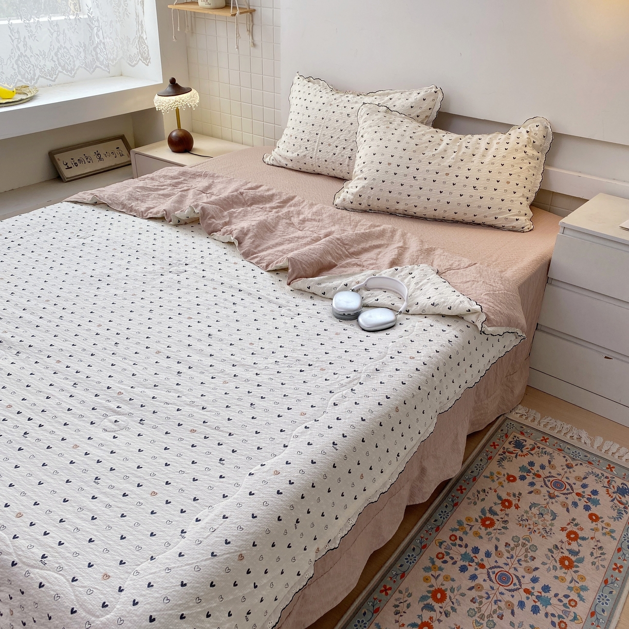 91家纺网 家纺一手货源 找家纺 恋尚羽家纺 2026新款韩版夏凉被空调被夏凉被四件套 小爱心